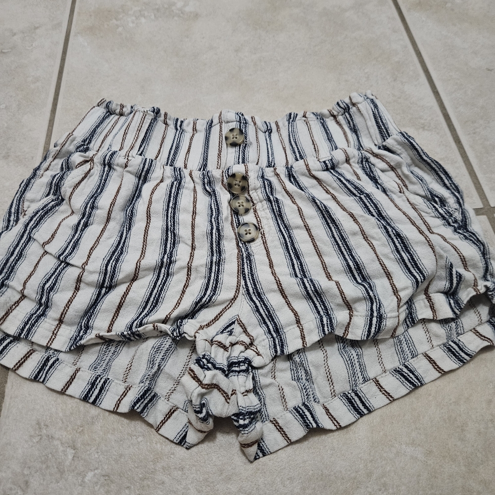 Rewash High Waist Striped Shorts - Blue and Brown